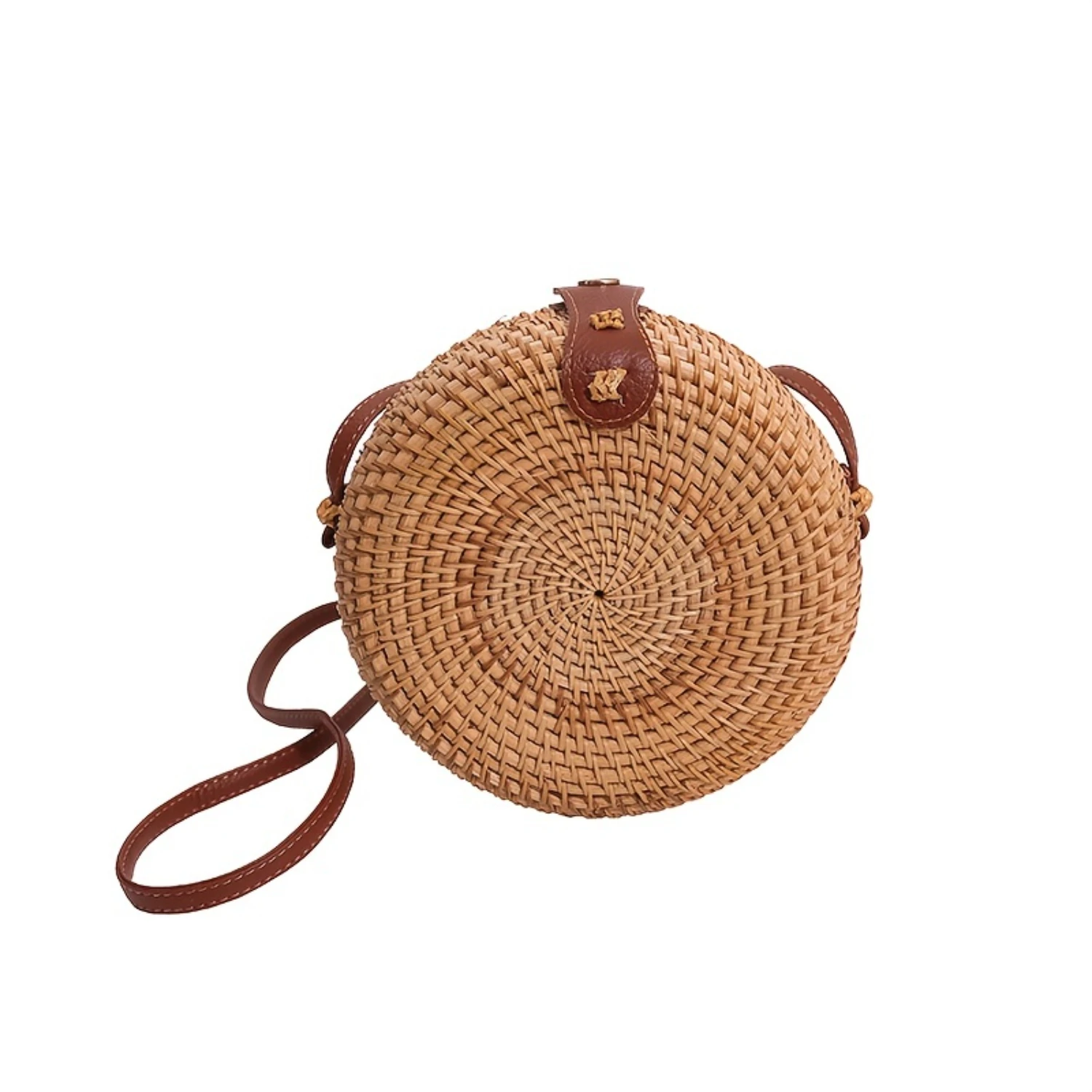 

Rattan Woven Shoulder Bag, Women's Round Straw Bag, Trendy Crossbody Beach Bag (6.69*6.69*2.36) Inch