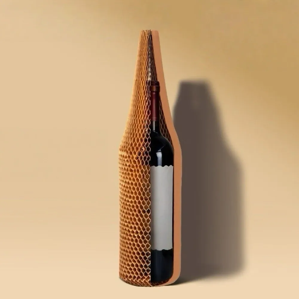 Hollow Out Wine Bottle Cover Brown Paper 3D Honeycomb Paper Cup Cover Impact Resist Super Elastic Vase Protective Cover