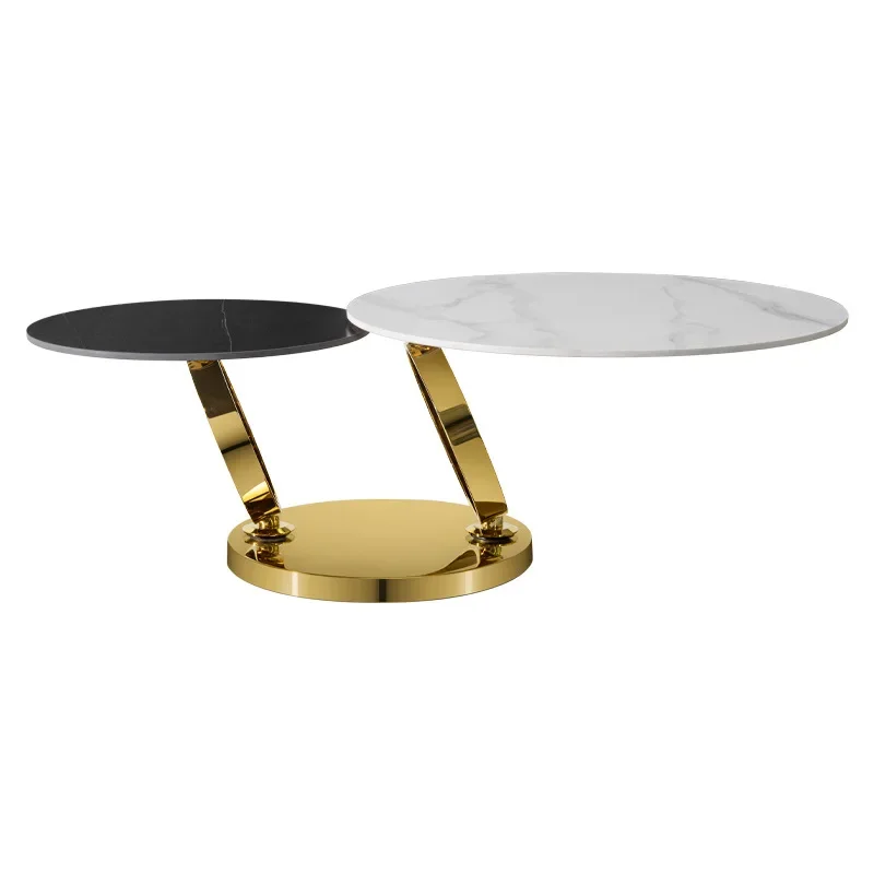 

Small apartment household high-end stainless steel round telescopic coffee table