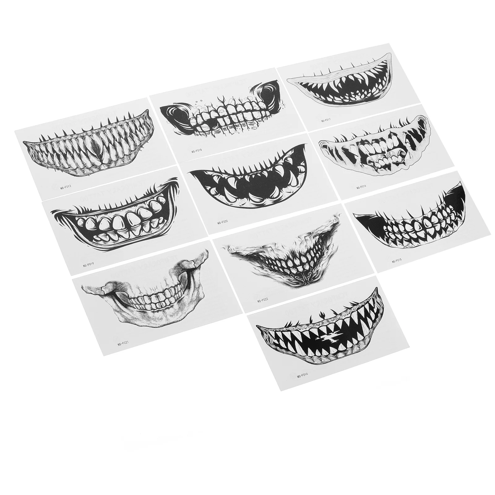 10 Sheets Halloween Tattoo Stickers Face Accessory Tattoos Temporary Grim Teeth Decals