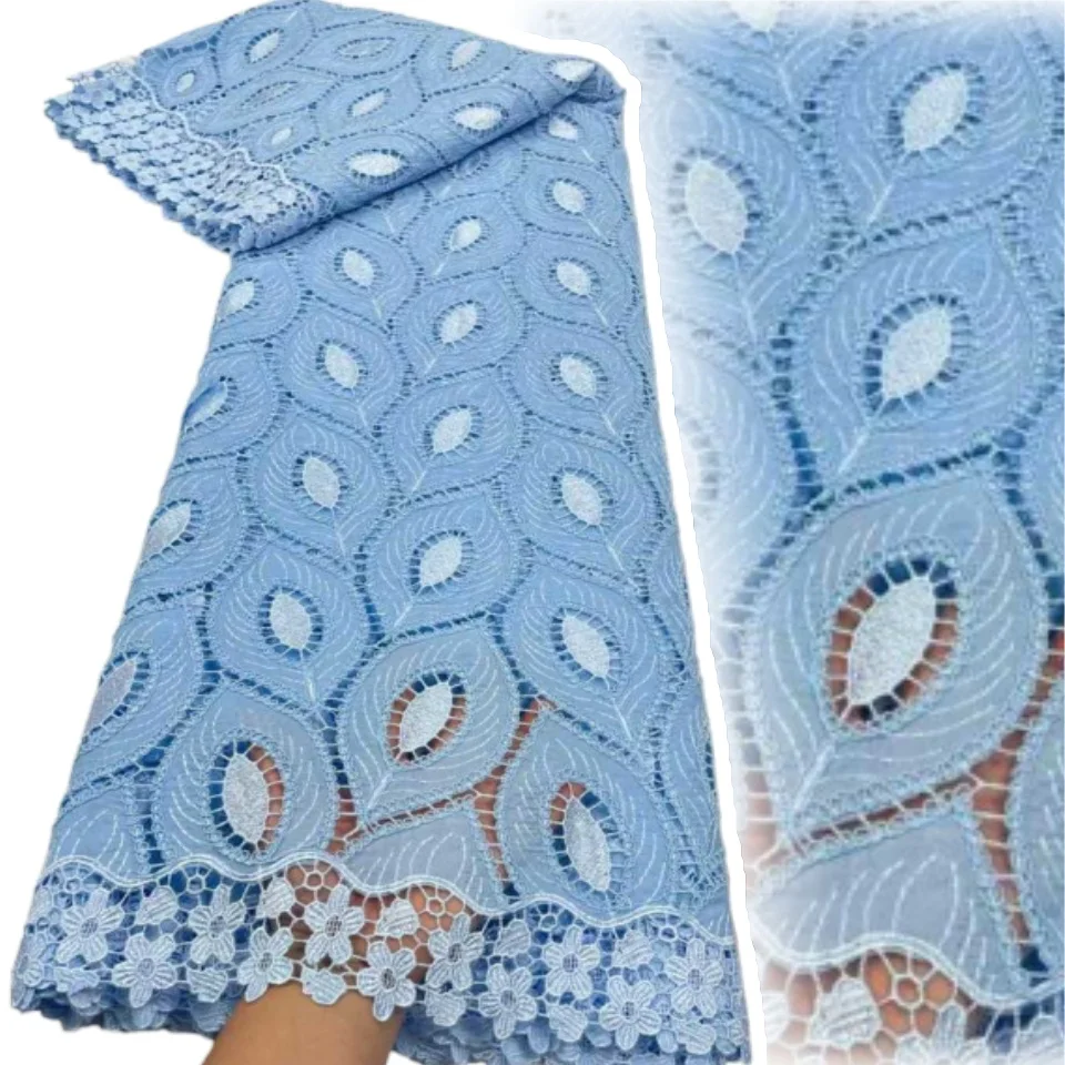 

Чисто-синий гипюровый шнур, кружевная ткань, 2025 г., высококачественная африканская нигерийская водорастворимая кружевная ткань для свадебных платьев, вечерние TP1354