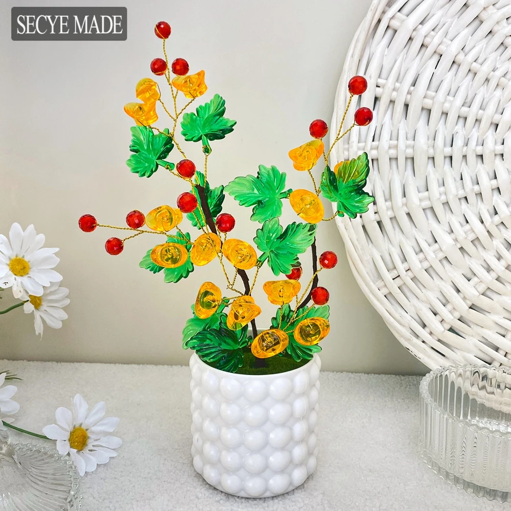 

Acrylic Artificial Flower Potted Plant Old Money Style Small Bonsai for Wedding Party Tabel Decoration Home Birthday Decor L50