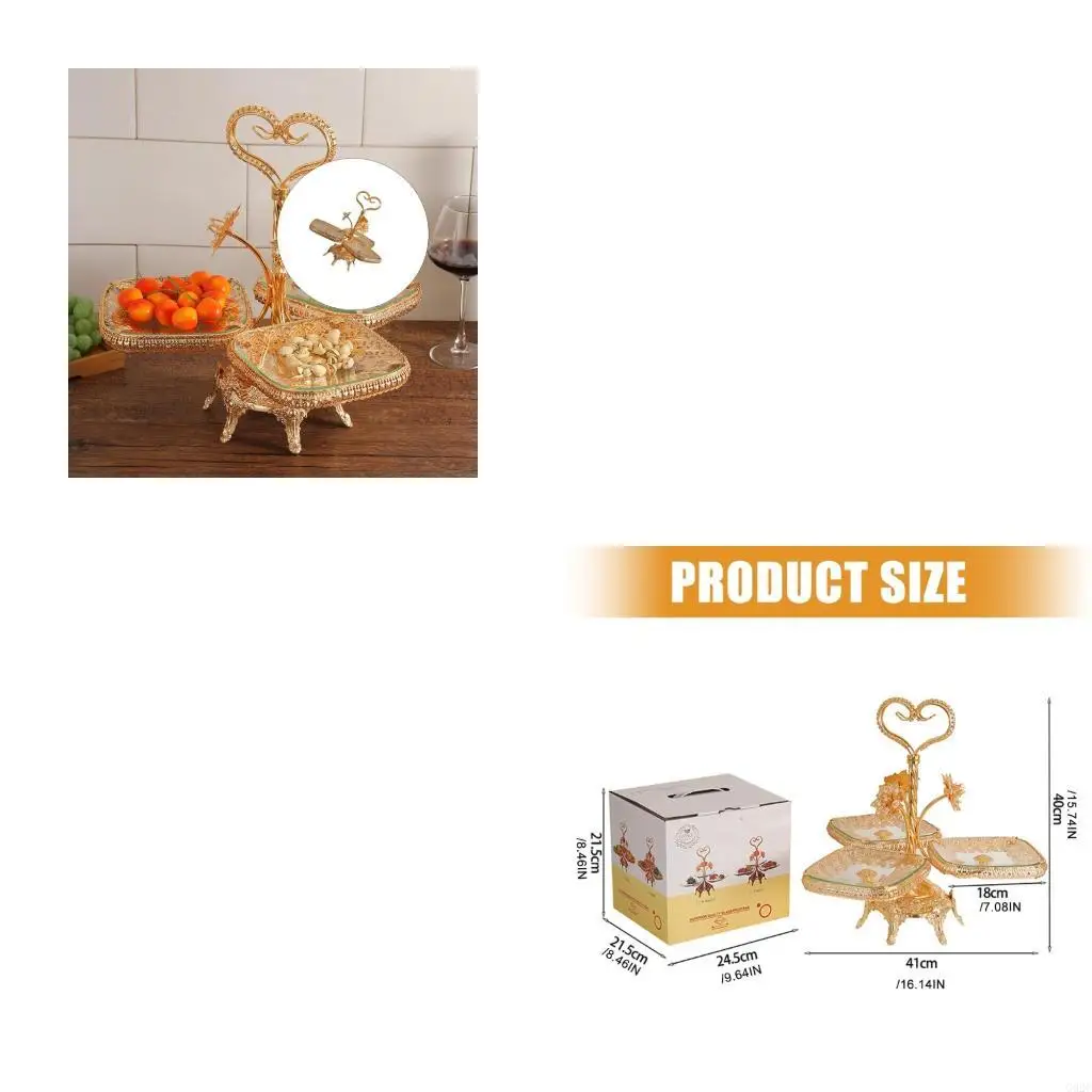 G92C Glass Fruit Tray With Reinforced Metal Support For Kitchen Decoration Scratch Resistant Dessert Holder
