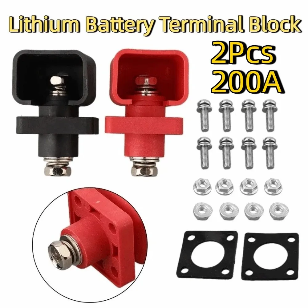 2Pcs 200A Lithium Battery Terminal Block Energy Inverter All-Copper Battery Power Terminal Safe Through Wall Type