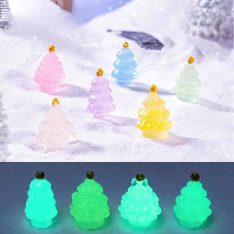 5Pcs Mini Luminous Tree Christmas Ornament Toys Fairy Garden Decor Snow Landscape Model Ornaments Children Favorite Toys