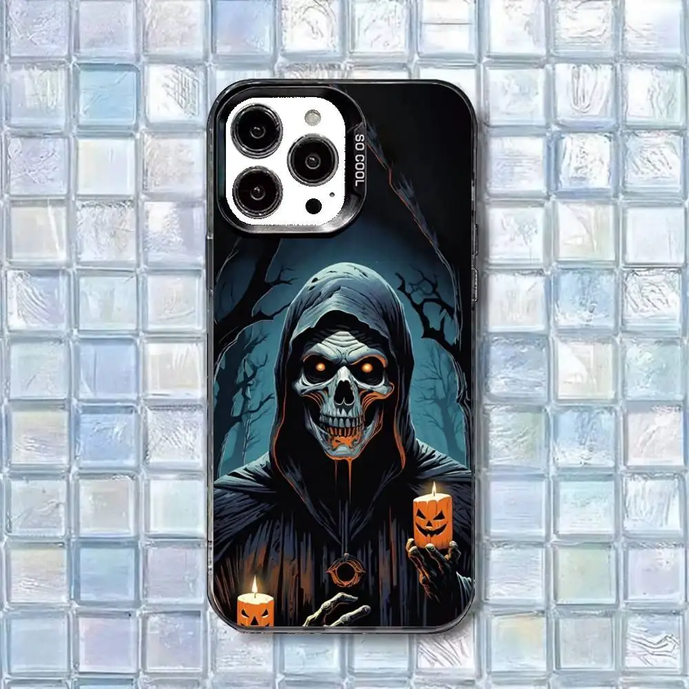 Casing Ponsel H-Halloween Thriller Skeleton untuk iPhone17,16,15,14,13,12,11 Plus,Pro Max Putih Matte Anti Benturan