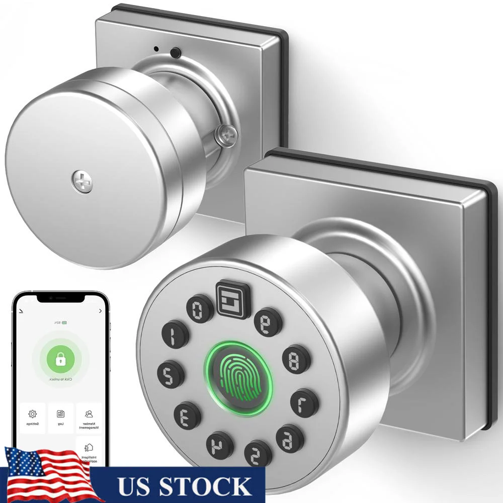 Smart Door Knob Keypad Fingerprint Lock App Control Bedrooms Cloakroom Keyless Entry Secure Easy Install 18 Fingerprints Smarter