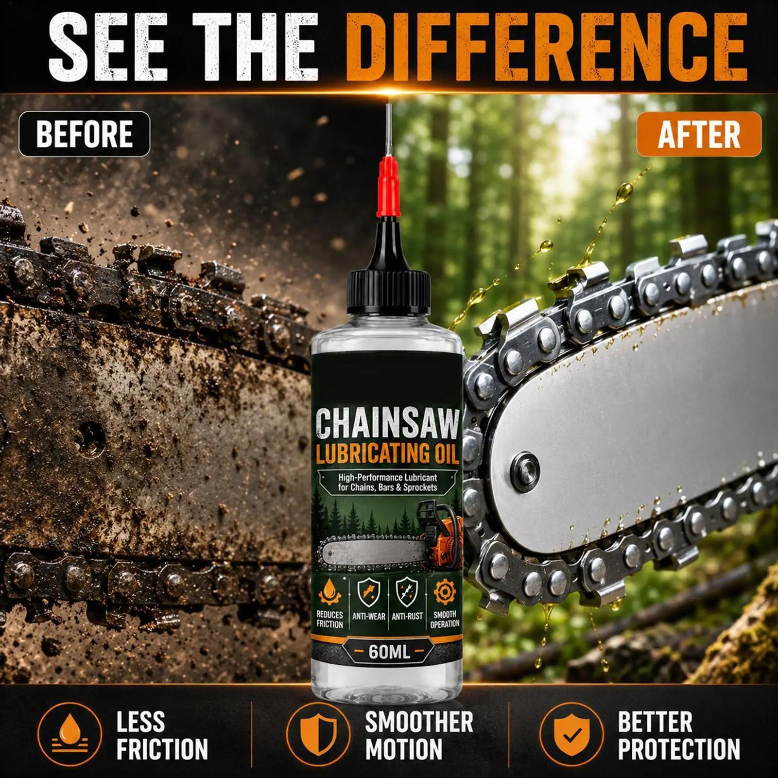 Chain Saw Oil Lubricant 60ml Long Lasting Rust Protection Bar Lube Electric Chainsaw Garage Bicycle Hedge Trimmer Lubrication