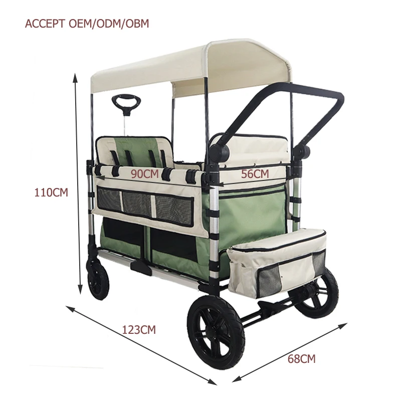 lite Push Pull Stroller Folding Garden Wagon Collapsable Wagons With Removable Canopy And Big Wheels