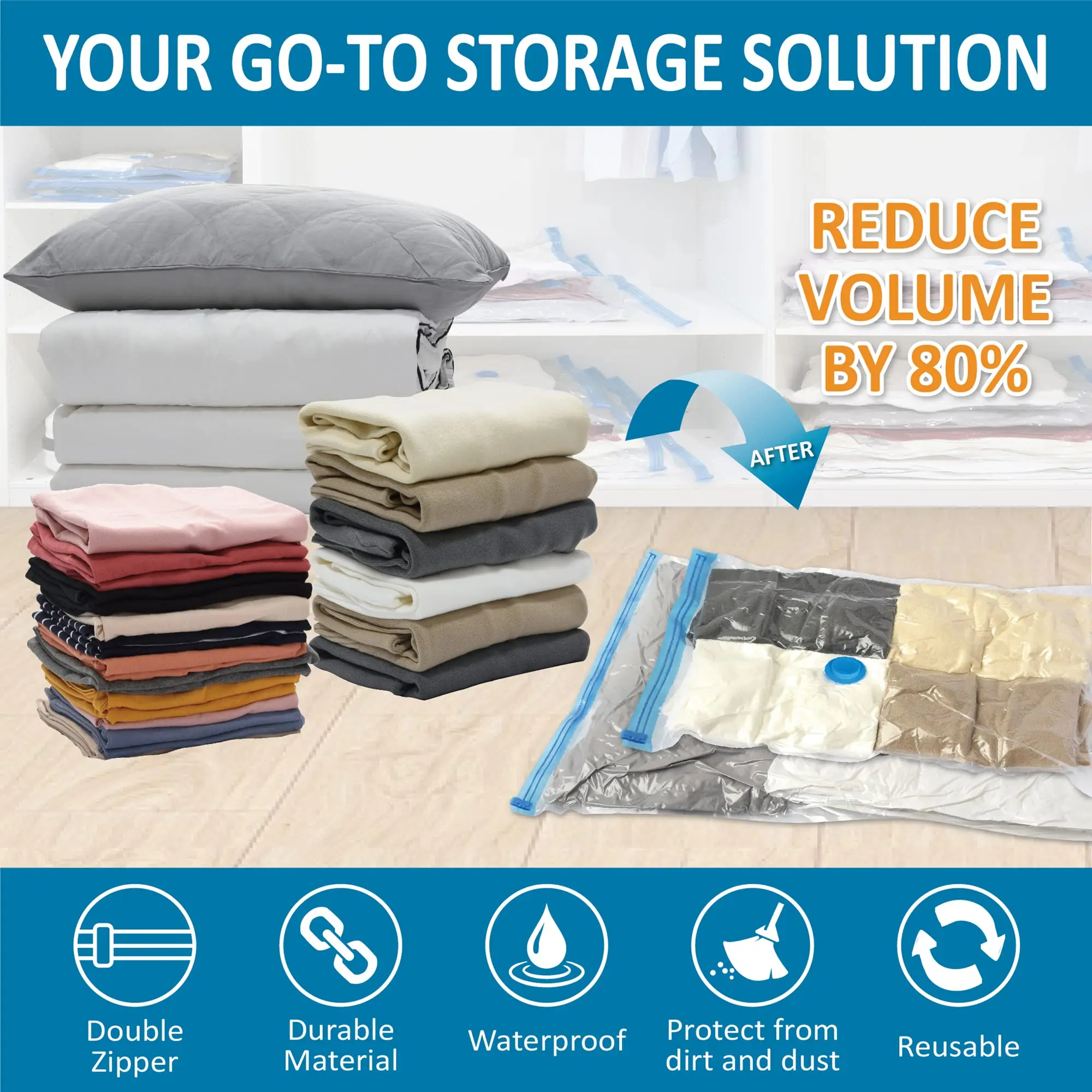20 Pack Vacuum Storage Bags, Space Saver Compression for Comforters and Blankets, Sealer Clothes Hand Pump Included