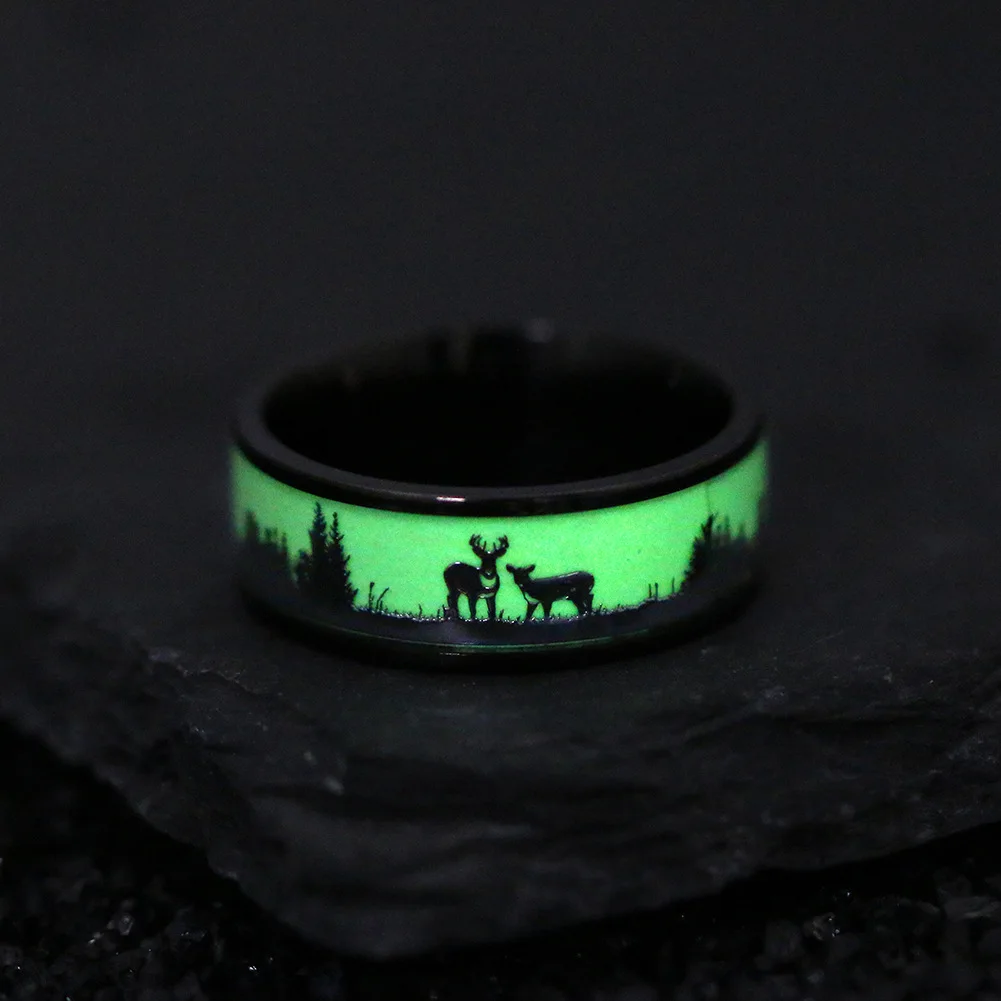 

Hot Sale Luminous Elk Titanium Steel Ring For Women Man Cute Funny Cartoon Animal Aesthetic Glow In The Dark Rings Kids Gift