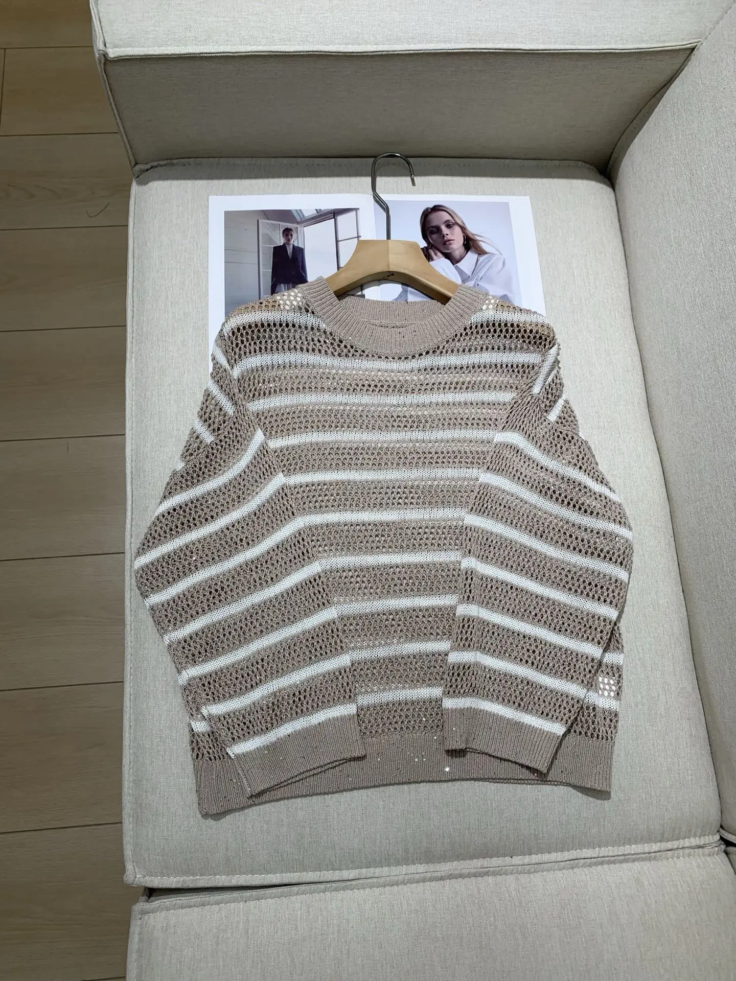 New High Quality Spring And Summer Fashion Sequin Linen Striped Long Sleeves For Women