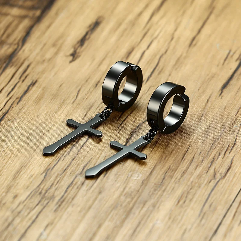 Edelstahl-Ohrring mit Kreuz-Charm für Jungs- und Herrenschmuck – Detail 14