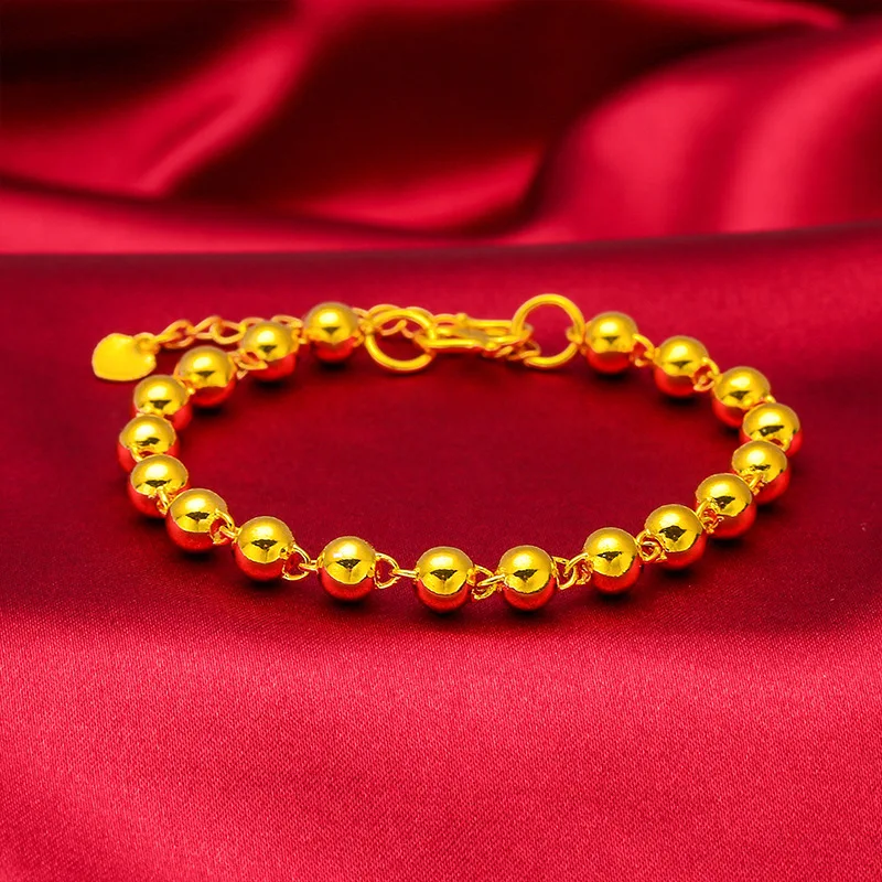 Solid Round Bead Bracelet for Unisex, 24K Gold, AU999 | Rotating solar terms beads, educational & stylish for culture lovers.