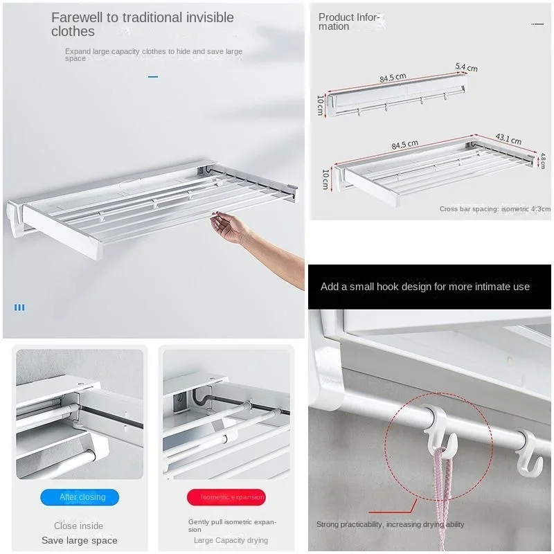 Balcony Invisible Hangers For Clothes Folded Retractable Clothes Drying Rack Home Balcony Indoor Shoes Pants Hanger Organizer