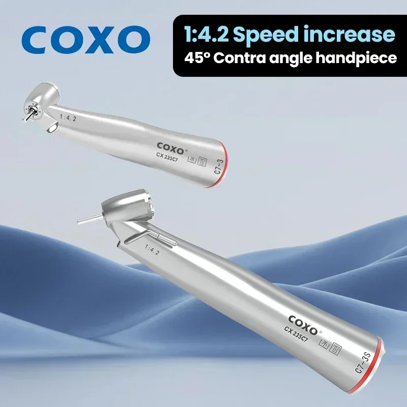 COXO CX235-C7 3S 45° Contra Angle High Speed Air Turbine Handpiece - 4 Hole Water Spray Cooling Whitening and Extraction Tools