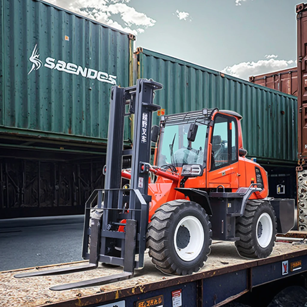 New 3 6 Ton Diesel 4WD Two Three Stage Mast Rough Terrain Telescopic Forklift Montacargas Diesel