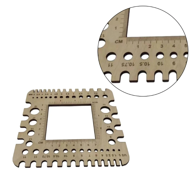 Penggaris Pengukur Rajut Kayu Alat Rajut Persegi Rajut dan Pengukur Jarum Rajut Alat Ukur Benang Rajut