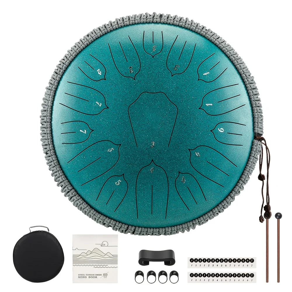 

13 Inch 15-Note Steel Tongue Drum with Drumsticks, Tote Bag, and Music Book - Ideal for Concerts, Yoga, Meditation