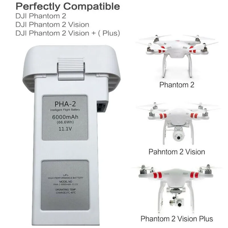 For DJI Phantom 2 11.1V Upgraded and Large Capacity Spare Battery Vision + Quadcopter 10C 6000mAh