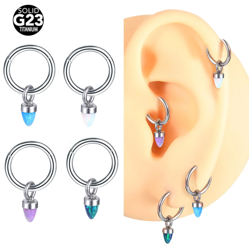 1PC Opal Bullet Charm Drop Earring Titanium Hinged Segment Ring Cartilage Earring Hoop Women Pendientes Piercing Body Jewelry