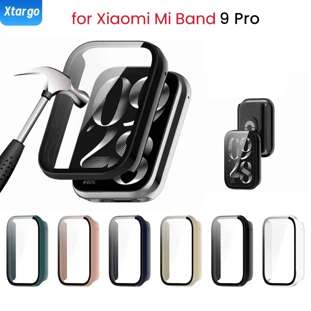 Tempered Glass+Case for Xiaomi Mi Band 9 Pro Anti-scratch Watchband Screen Protector Bumper Cover for Xiaomi Band 9 Accessories