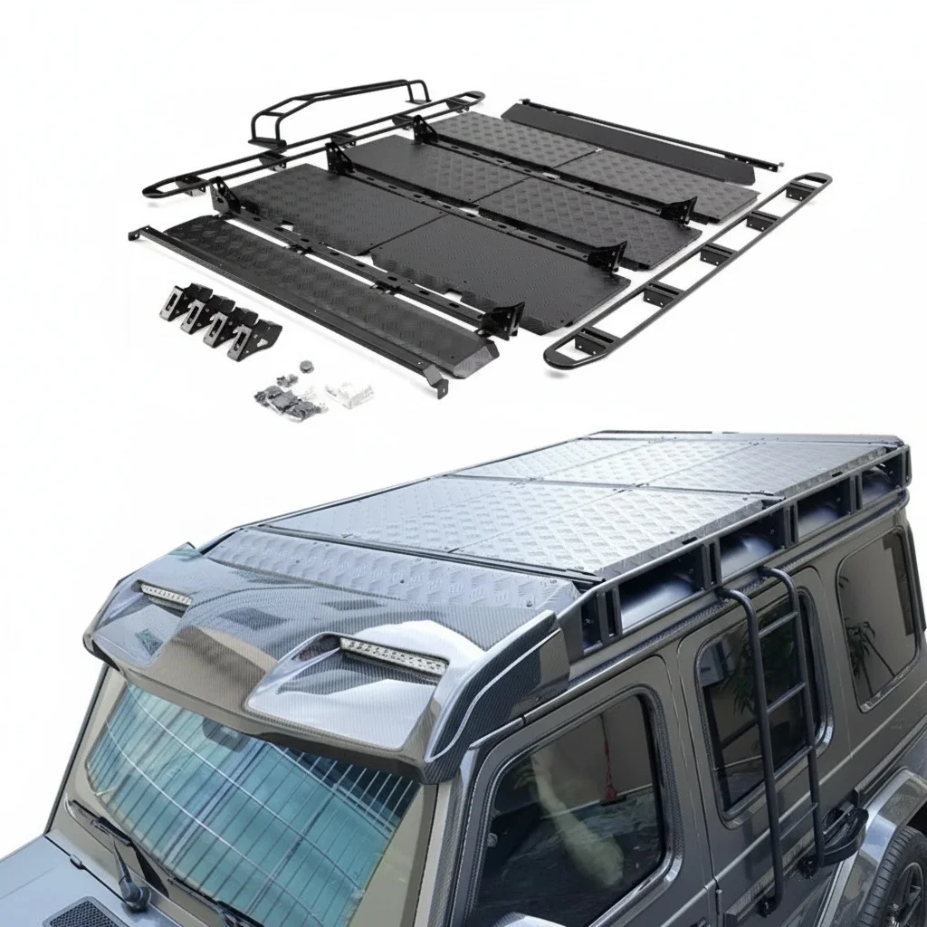 

Aluminum Roof Rack with Rear Ladder, Luggage Rack for W463A W464 G350 G500 G550 G63, 4x4 Cargo Carrier