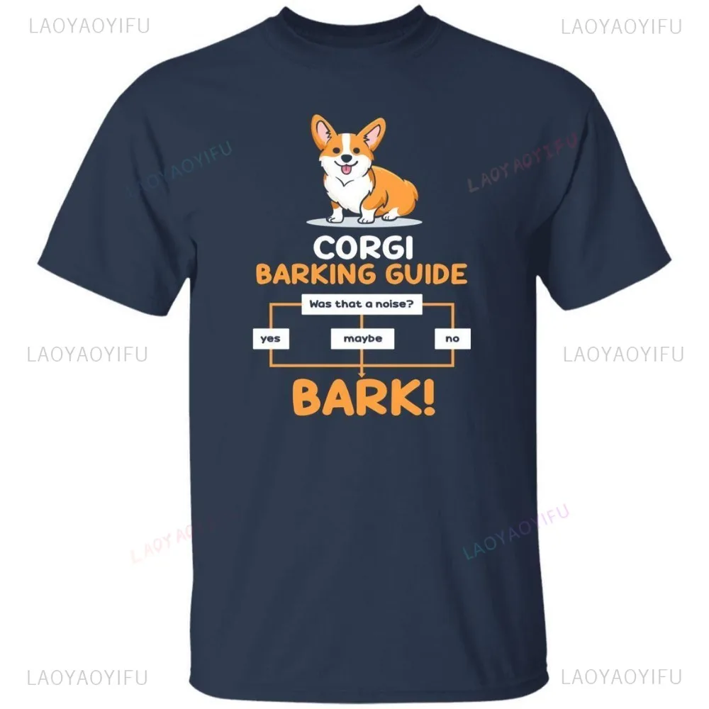 Corgi Barking Guide for Dog Lovers Cotton T-shirt Gift Funny Corgi Mom Unisex T-shirts Comfy Crewneck Short Sleeve