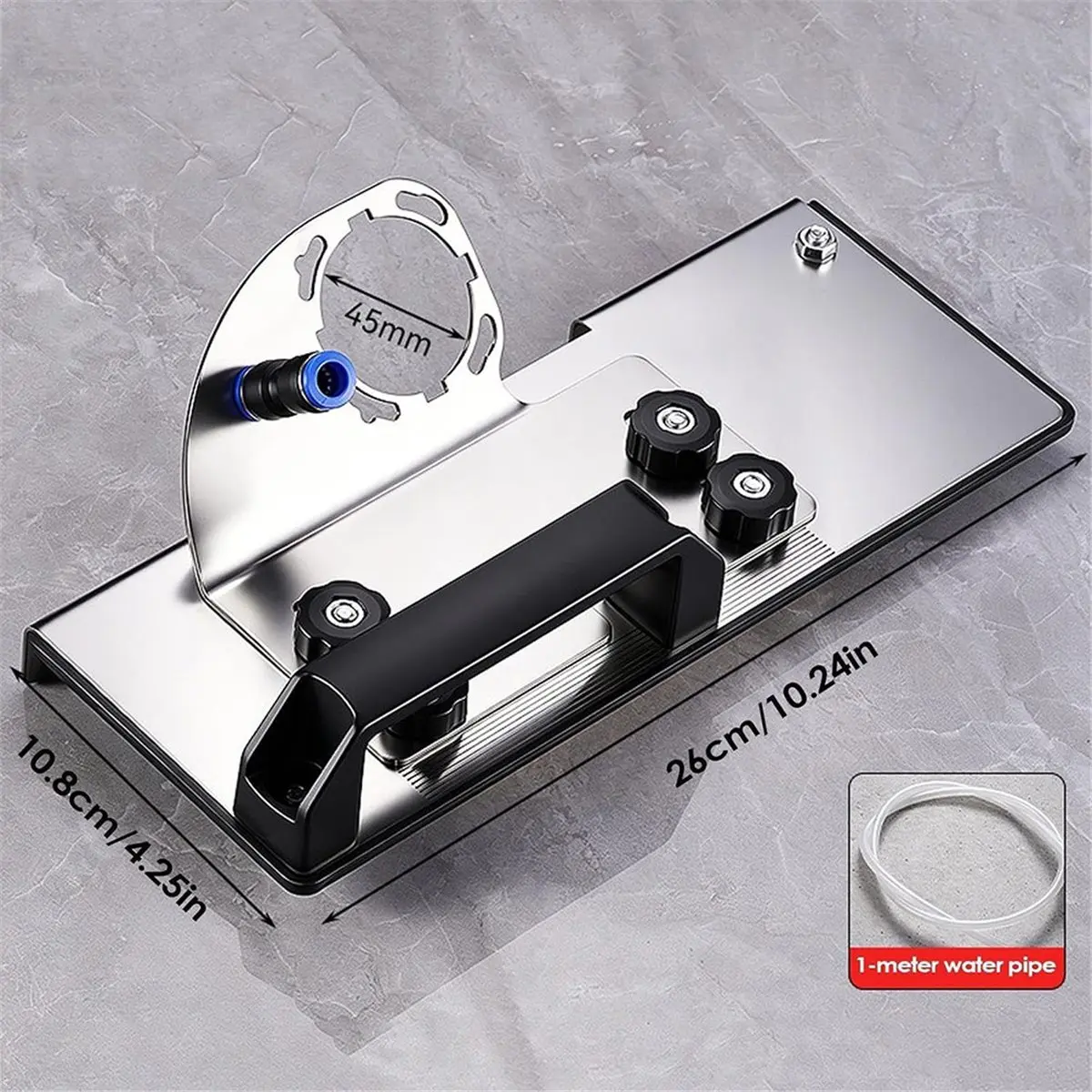 Tile Chamfering Tool - Angle Grinder Stand 45° Steel, Water Pipe for Wet Cuts, Heavy Duty 10