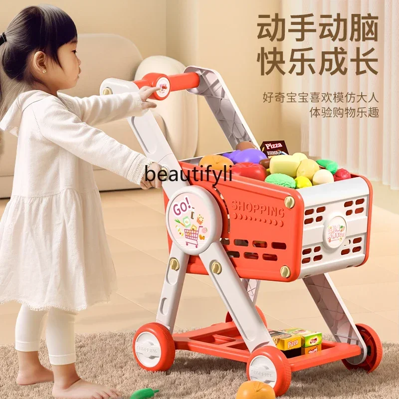 

Children's shopping cart toys baby supermarket trolley girl male fruit cutting music