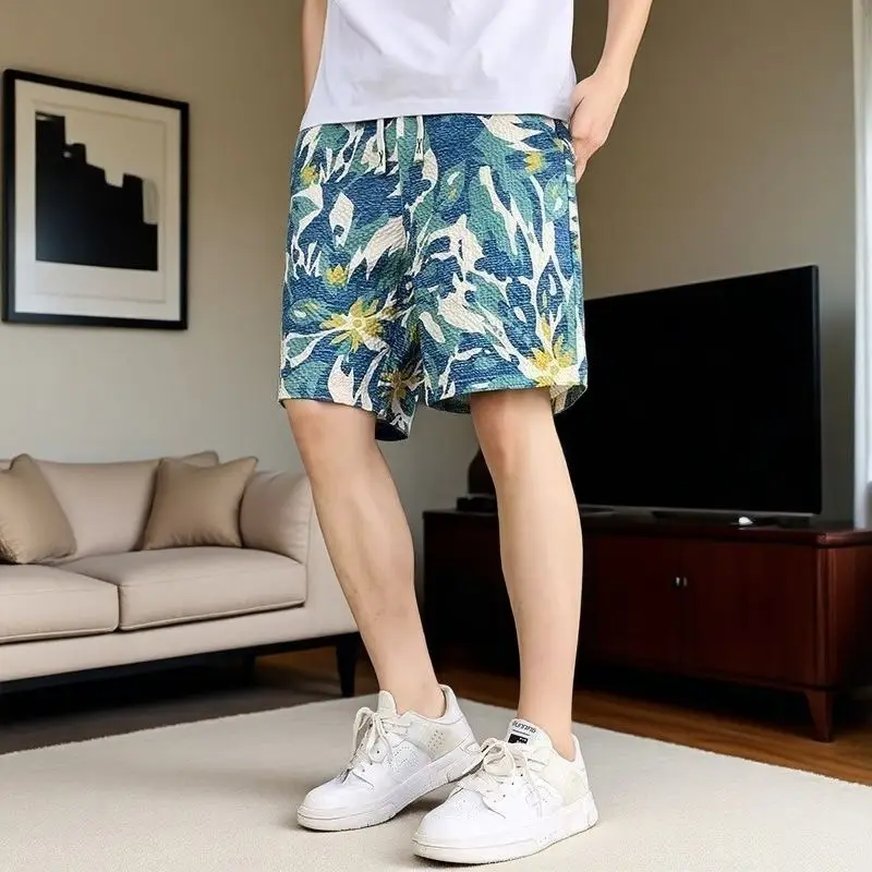 Men's Summer Printed Shorts Casual Loose Fit 5 Inch Inseam Streetwear Beach Pants Trendy Hip Hop Style