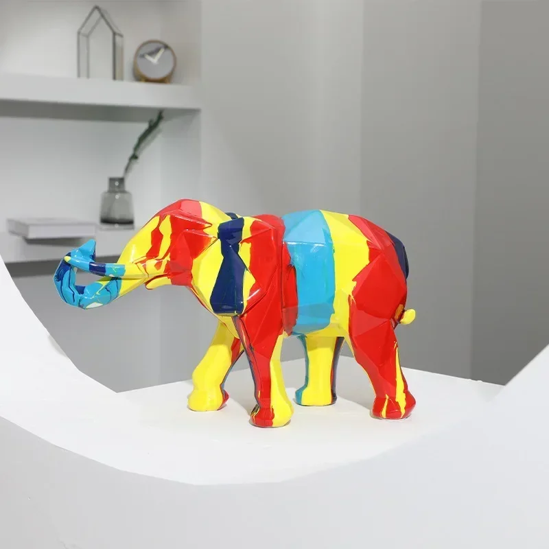 

Color Resin Elephant Graffiti Crafts Animal Cartoon Geometric Elephant Home Decoration Living Room Modern Minimalist Ornaments