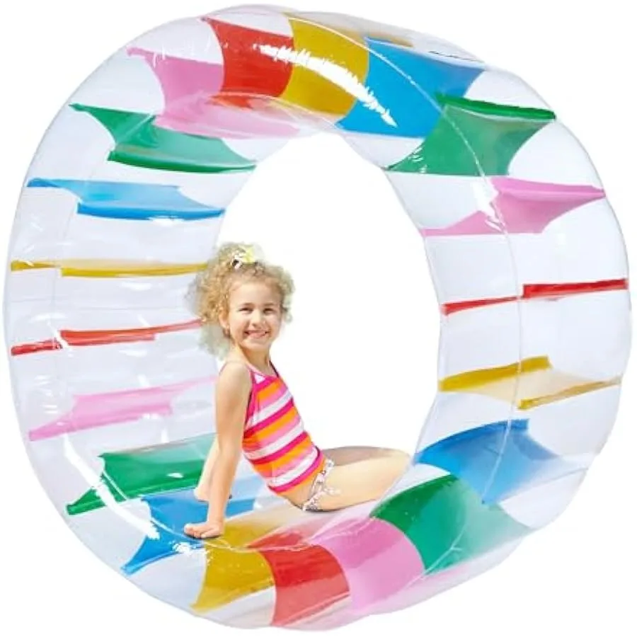 

Giant Inflatable Wheel Roller 63" Colorful Water Rolling Wheel Swimming Pool Roller Toy Rolling on The Lawn Lake Beach Party In