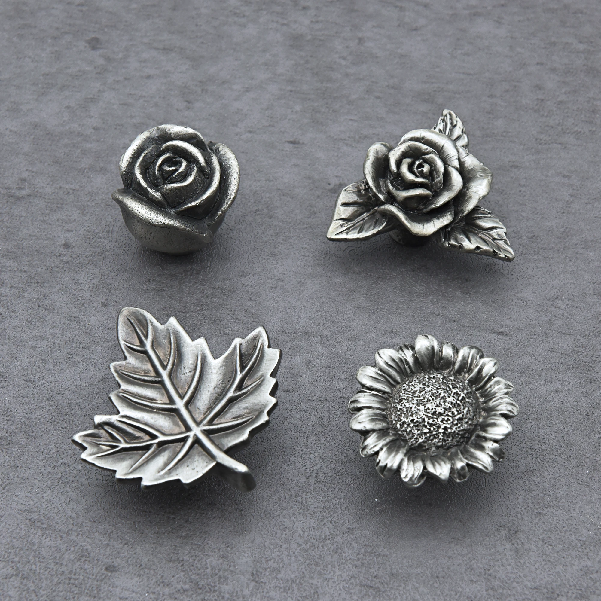

Antique Creative Flower Cabinet Handles Pewter Mapple Leaves Drawer Knobs Decorative Dresser Wardrobe Pulls Kitchen Accessories