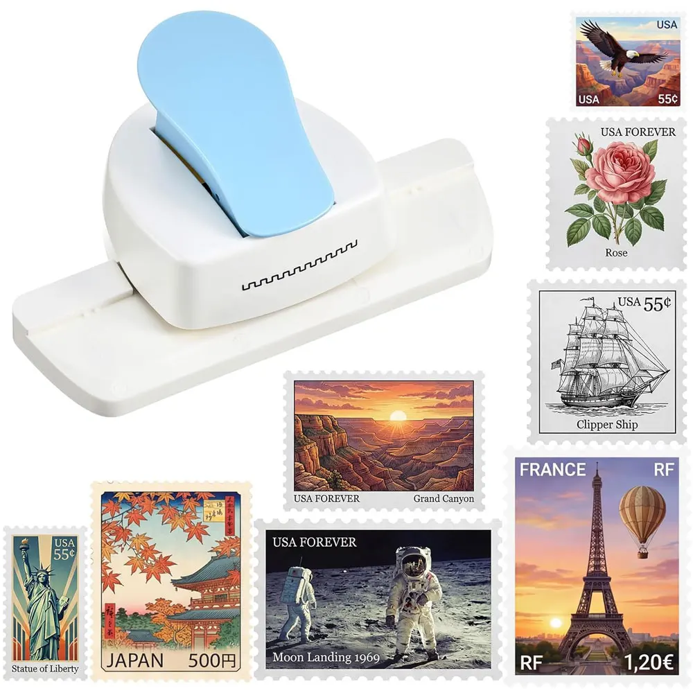 1pc Postage Stamp Border Punch, Easy-Press Decorative Paper Edge Cutter for Scrapbooking, DIY Cards, Journaling & Paper Crafts