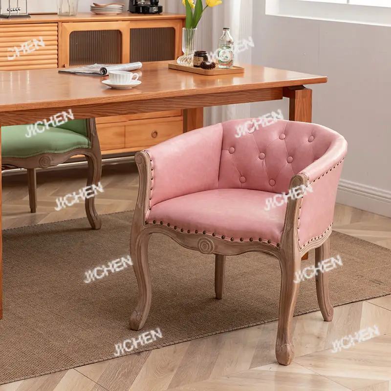 JC Solid Wood Dining Chairs Retro American Vintage Farmhouse Dining Armchairs Living Room Home Use Single Seat Sofa Chairs