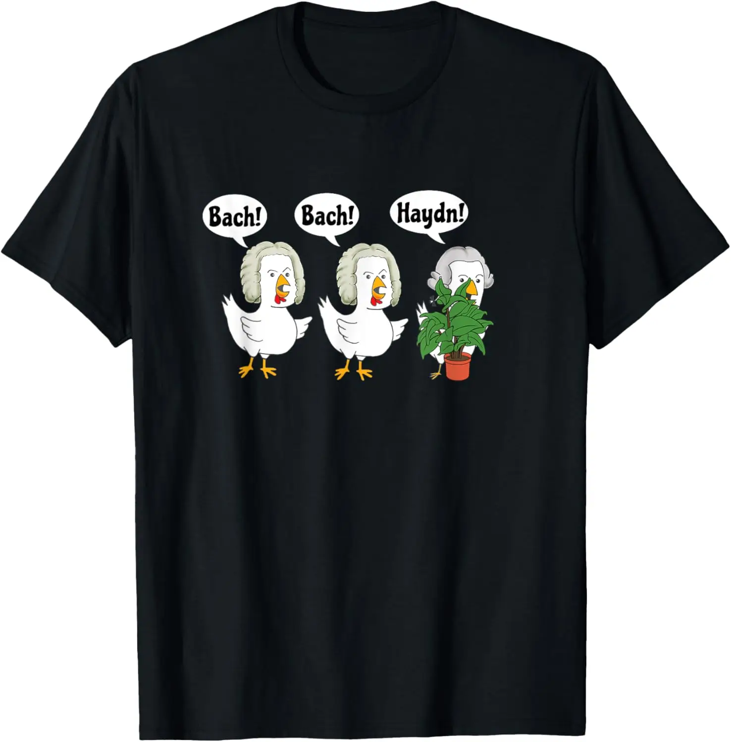 Футболка с забавной музыкальной калампой Баха Гайдн и цыплятами