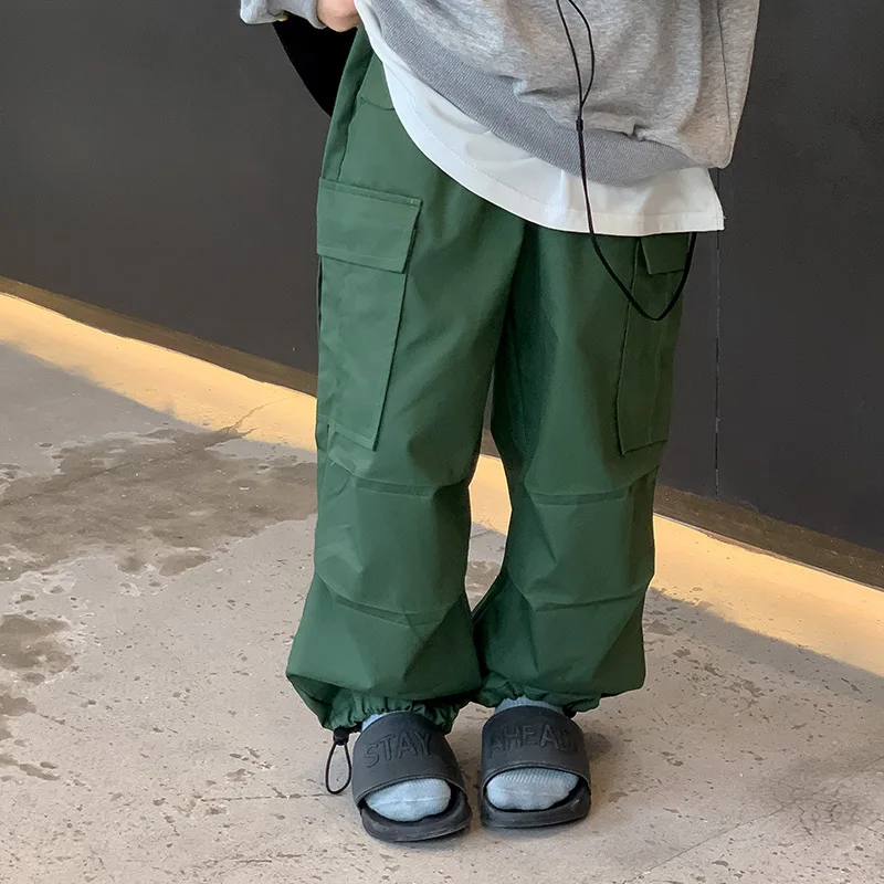 

Kid Pants 2024 Spring and Summer Fashion Boys and Girls Autumn Neutral Washed Cotton Casual Retractable Foot Mouth Overalls