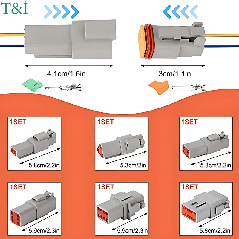 10 Sets Deutsch DT Connector DT06-2S/DT04-2P 2P 3P 4P 6P 8P 12P Waterproof Electrical Connector For car Motor With Pins 22-16AWG