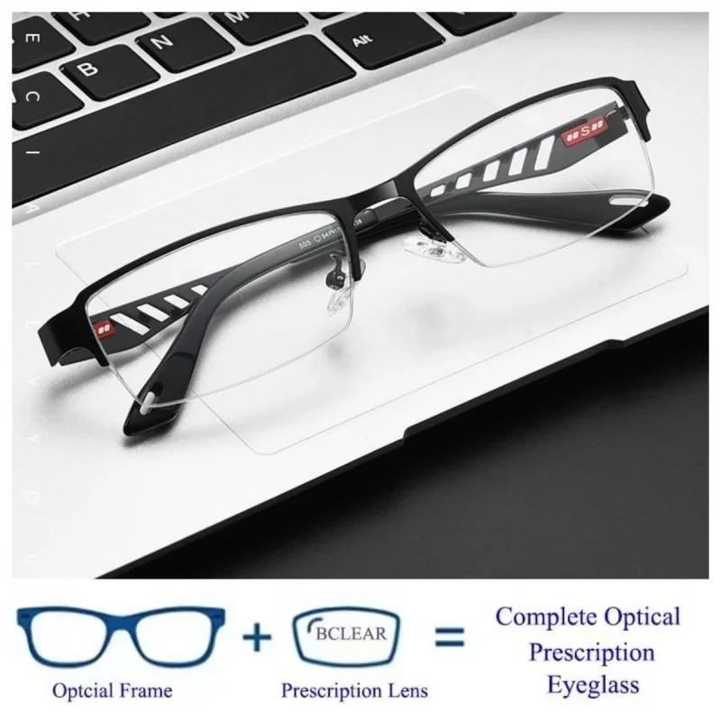 Lunettes de vue pour hommes d'affaires, monture demi-cerclée carrée en alliage, verres progressifs multifocaux