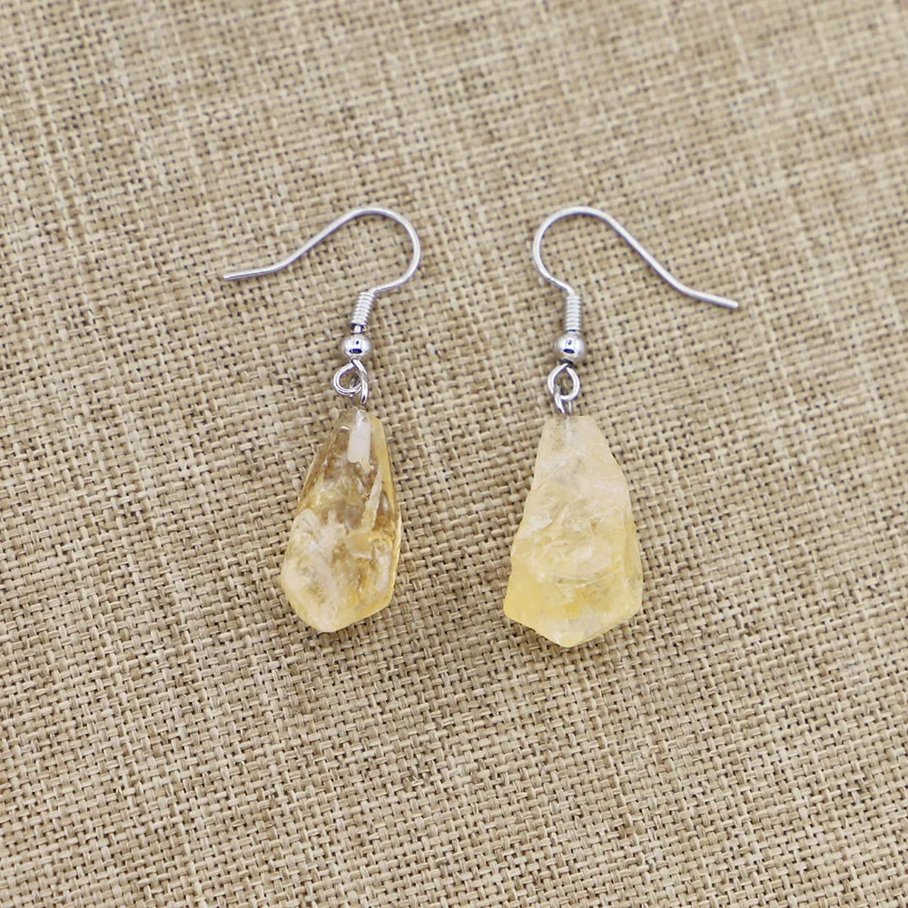 Natural Topaz Original Stone With Shape Simple Temperament Female Earrings Irregular Fashion Jewelry Accessories Wholesale 6pair