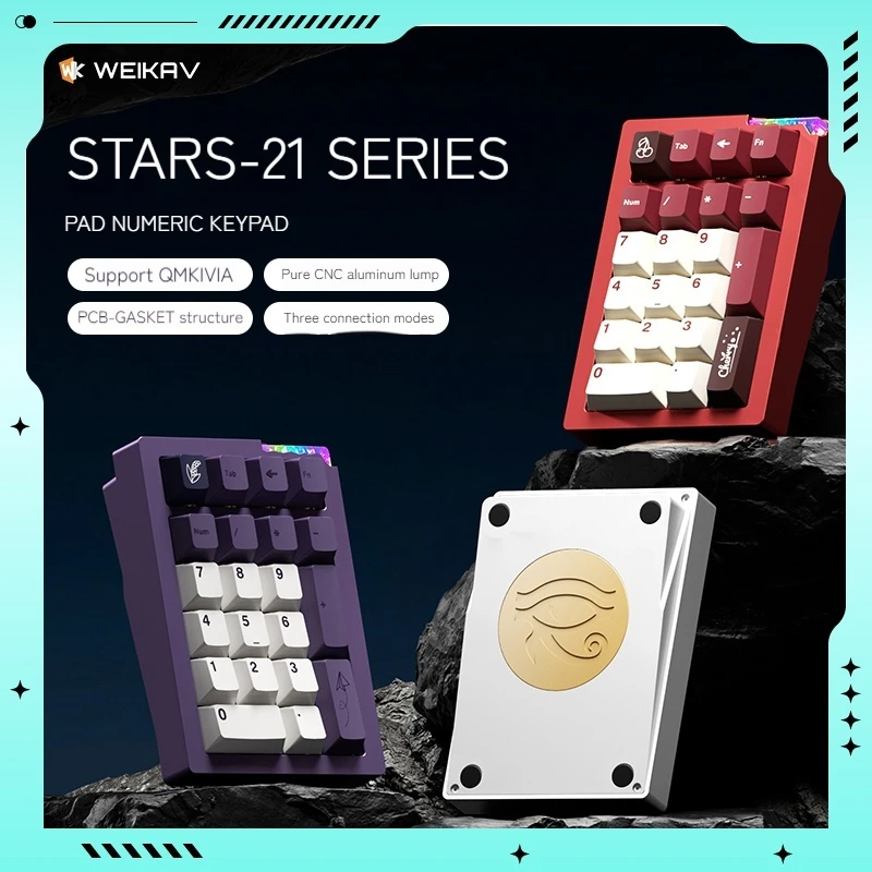 Weikav Stars 21 Three Mode Aluminum Lumps Mechanical Keyboard Pad Numeric Keypad Kit Cocoon Breaking Design Esports Keyboards