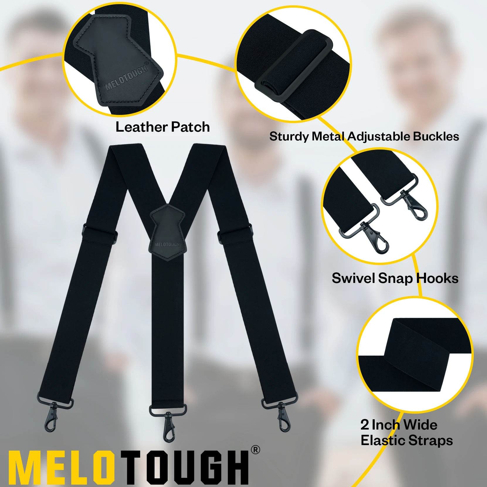 حمالات MELOTOUGH للرجال بعرض 2 بوصة على شكل حرف Y من الخلف قابلة للتعديل بحمالات مرنة كبيرة وطويلة مع خطافات دوارة للجينز #2