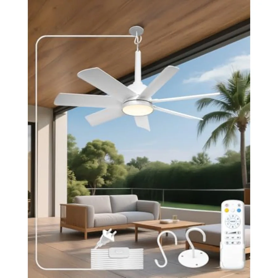 

28'' Outdoor Ceiling Fans with Lights and Remote LED Gazebo Hanging Fan with Hook 3CCT 3000K-6500K Dimmable Gazebo Fan 6-Speed