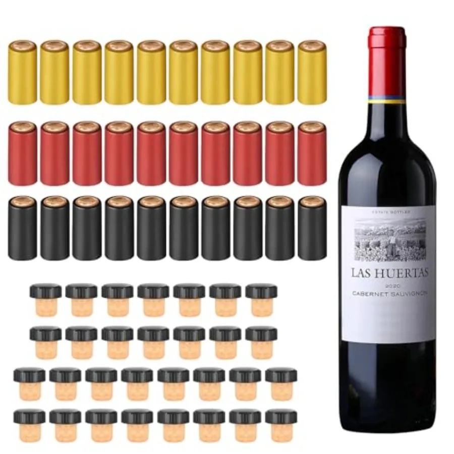 60pcs Wine Sealer for Bottles, Includes 30pcs Cork Stoppers and 30pcs PVC Heat Shrink Capsules, Perfect for Home and Cruises
