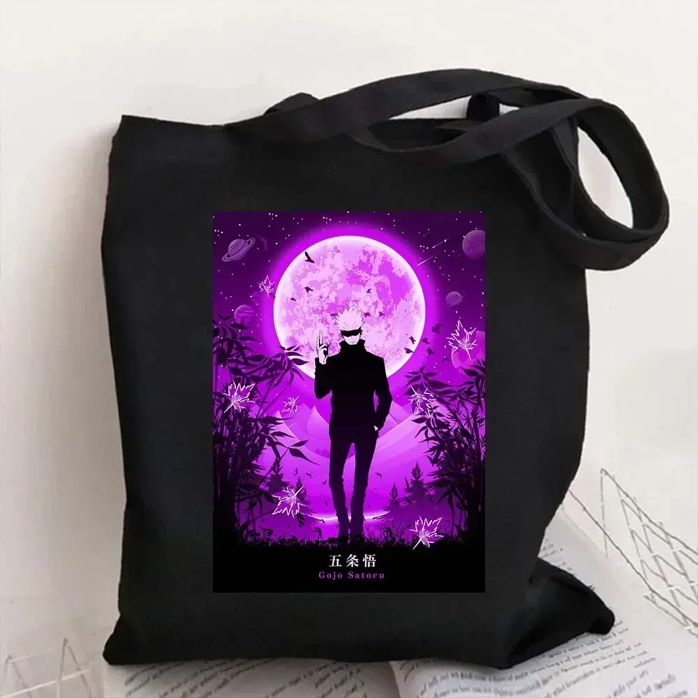 Japan Anime Gojo Satoru Jujutsu Kaisen Black Tote Bag Shopping Shoulder Bags Large Capacity Reusable Shopper Handbags