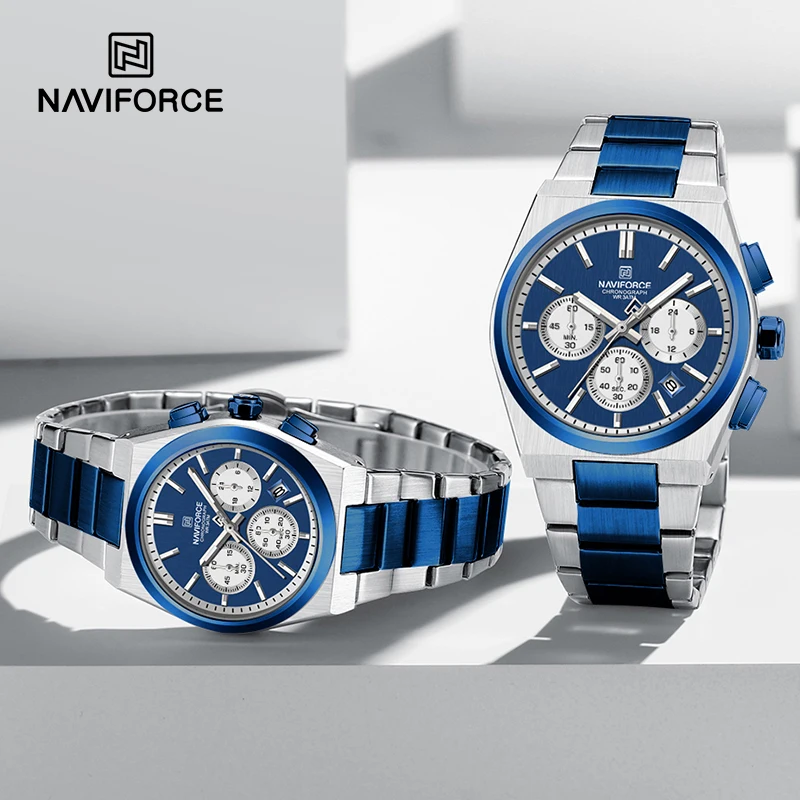 NAVIFORCE-Montre à Quartz avec Bracelet en Acier pour Couple, existent, Affichage de la Date, Chronographe pour Amoureux, Étanche, Décontracté, Marque Tendance