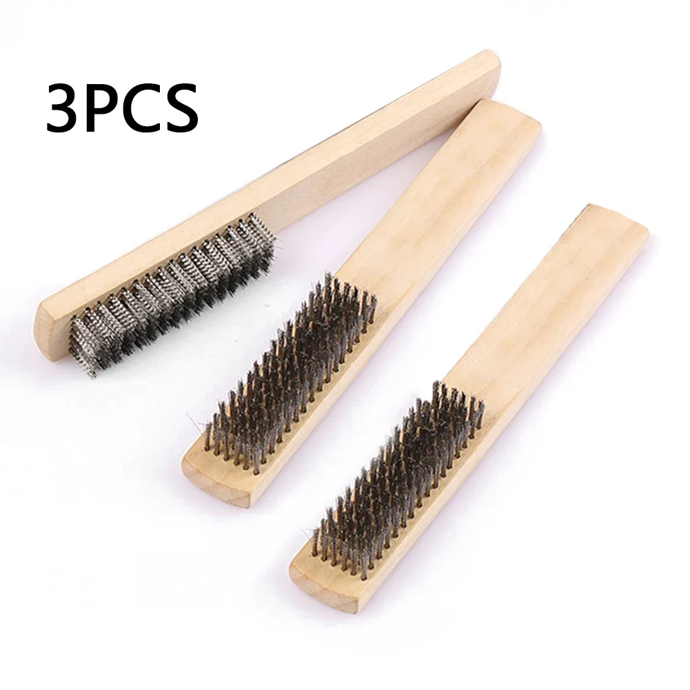 3pcs 8.07 Inch Length Stainless Steel Wire Brush With Wood Handle For Remove Rust Oil Stain Metal Paint Hand Tool Brushes