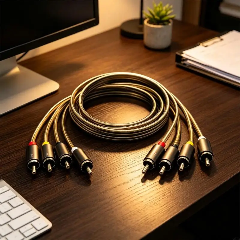 Q6PA 4 Male to Male Cable, Molded End Build Speaker Cable for Vehicle Sound Processor Wiring & Home Sound Component Use