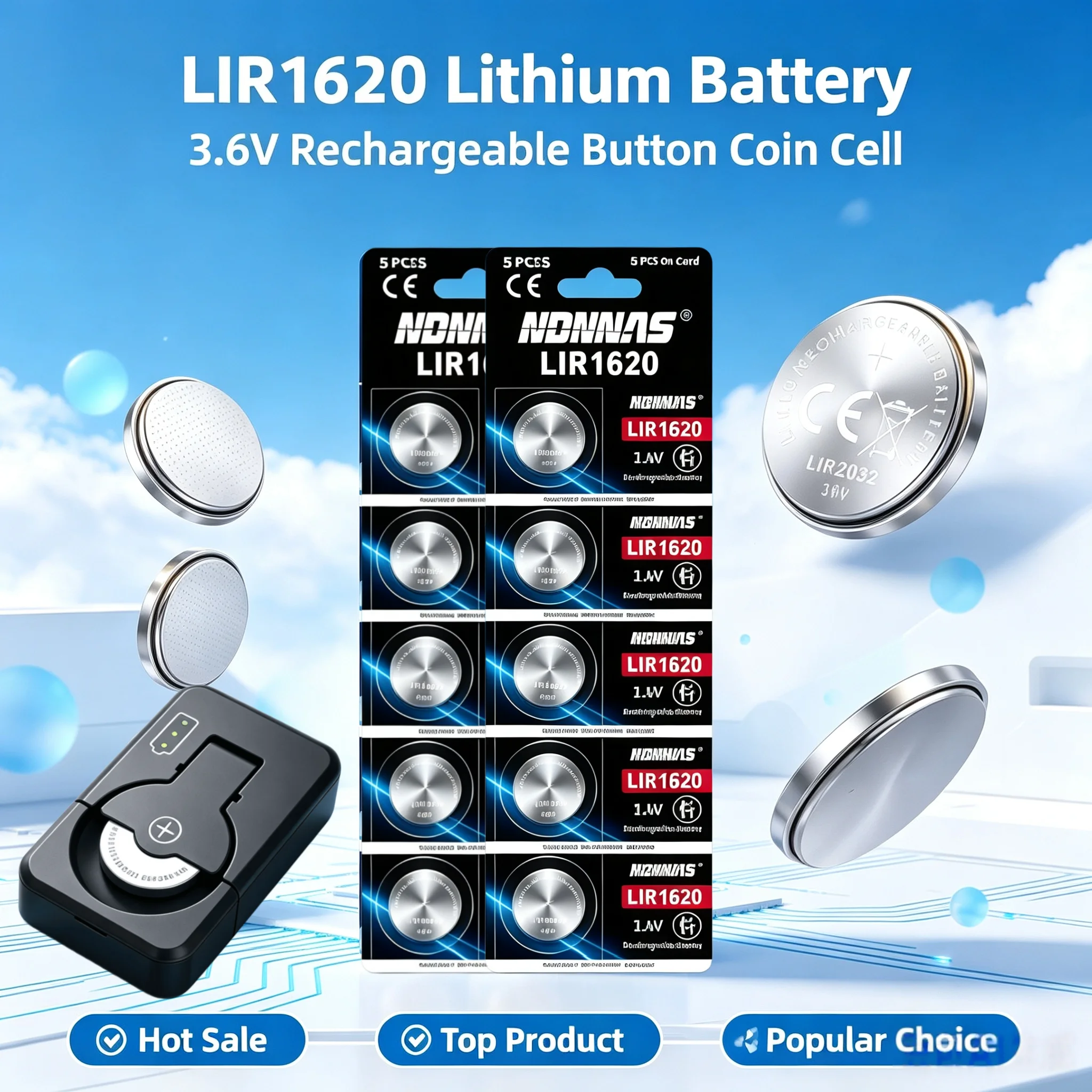 LIR1620 3.6V Rechargeable Lithium Battery Compatible withCR1620 Long Lasting Button Coin Cell For Watch Key Remote Control pilas